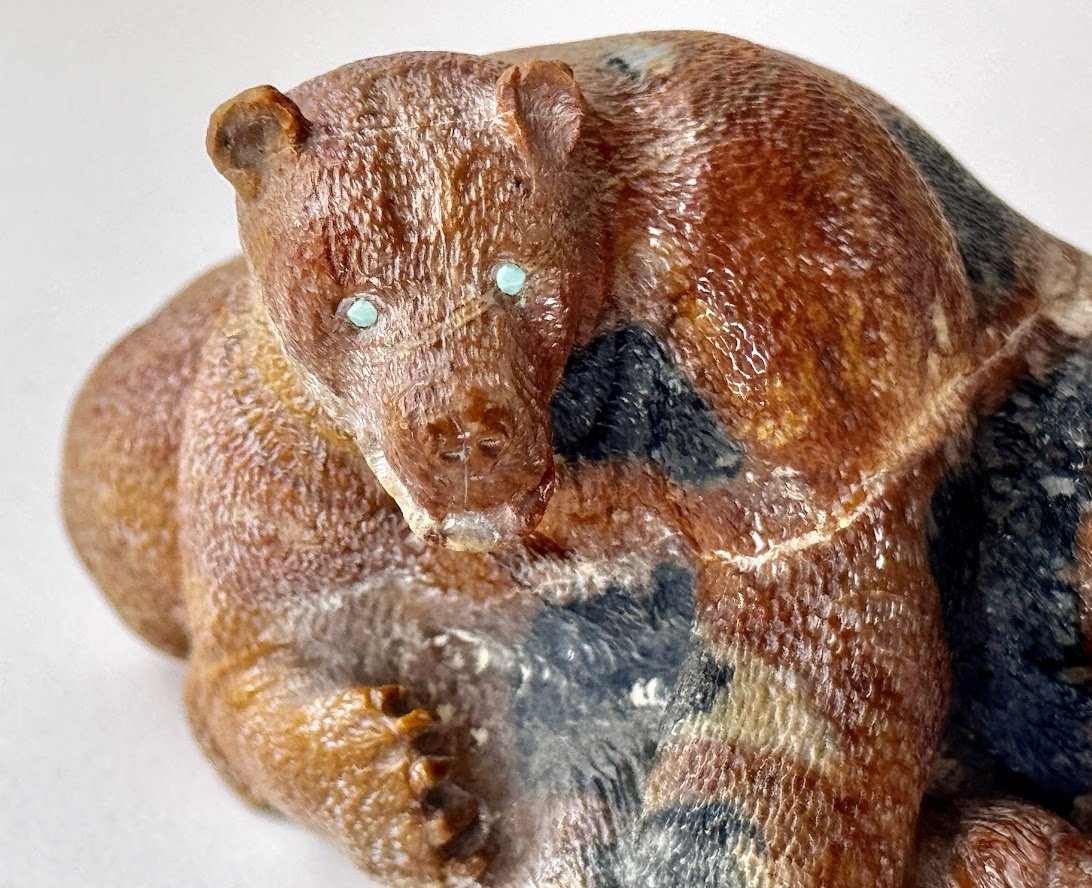 Zuni Spirits is proud to represent a variety of Zuni fetish carvers, including Jeff Shetima|Jet Picasso marble Bear sculpture!