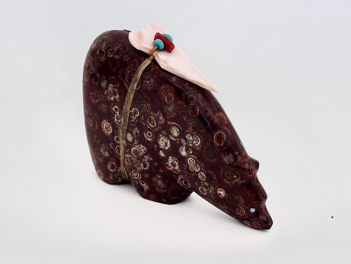 Zuni Spirits is proud to represent a variety of Zuni fetish carvers, including Evalena Boone|Fossil Marble Bear!