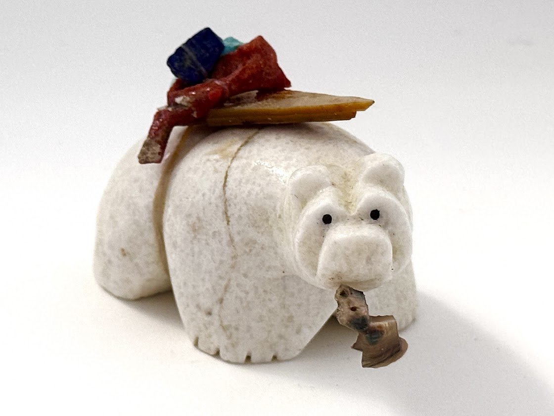 Zuni Spirits is proud to represent a variety of Zuni fetish carvers, including Daryl Shack, Sr.| White marble Bear