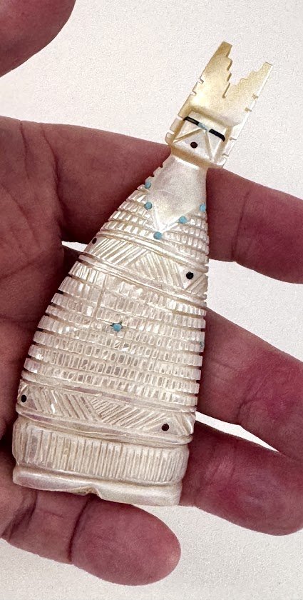 Zuni Spirits is proud to represent a variety of Zuni fetish carvers, including Carl Etsate (d.)| Mother of Pearl Tablita Corn Maiden