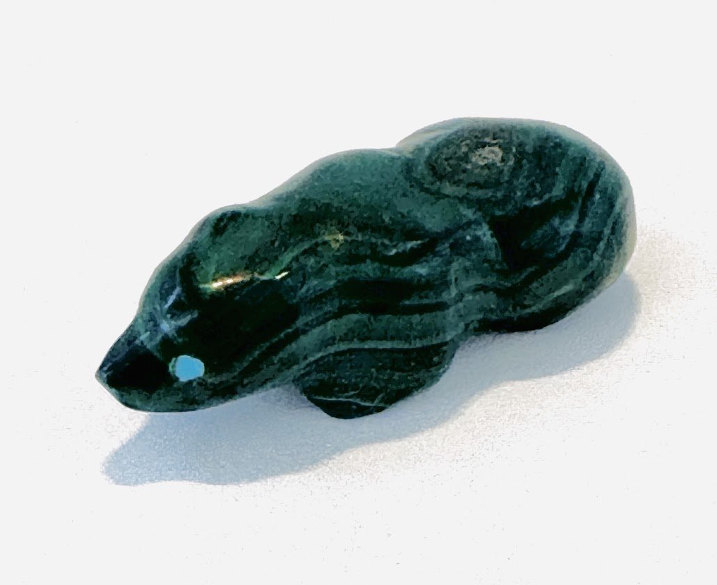 Zuni Spirits is proud to represent a variety of Zuni fetish carvers, including Emery Eriacho (d.)|JetMalachiteMalachite Badger sculpture!